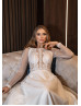 Long Sleeves Ivory Lace Bohemian Spotted Wedding Dress